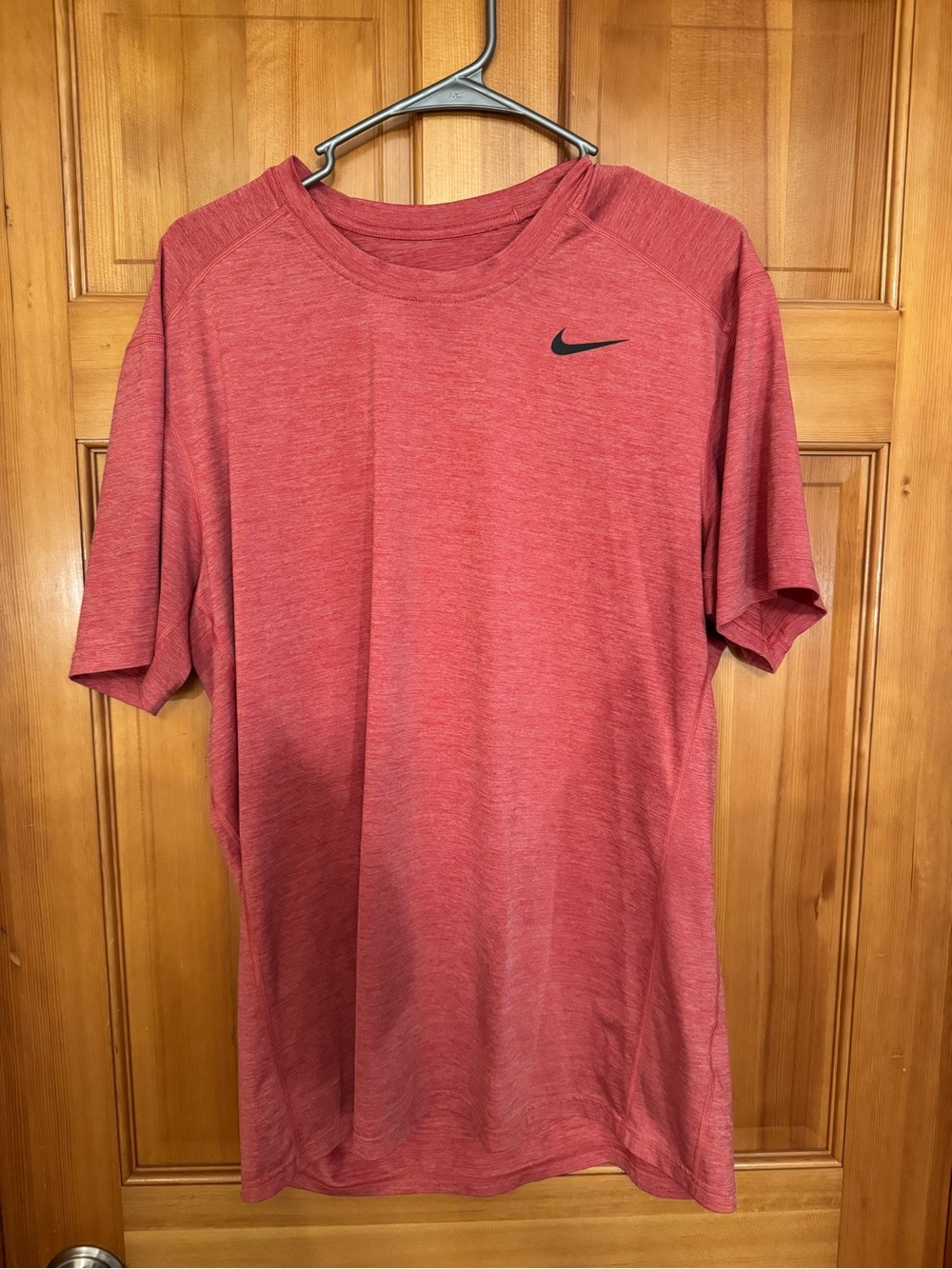 Nike Red Heather Performance Tee with Black Swoosh